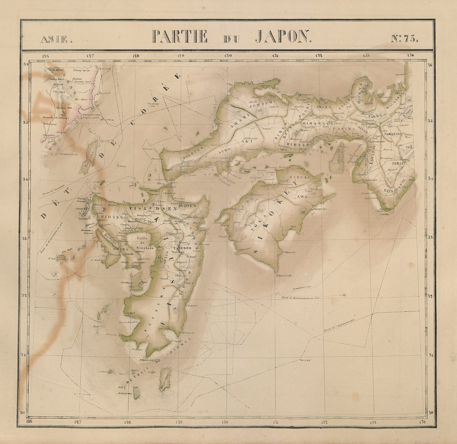 Asie. Japon #75 SW Japan Kyushu Shikoku Chugoku Korea VANDERMAELEN 1827 map
